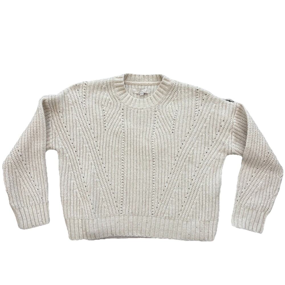 Loft Chunky Cream Sweater Sequin Silver Cropped Chunky Size Small